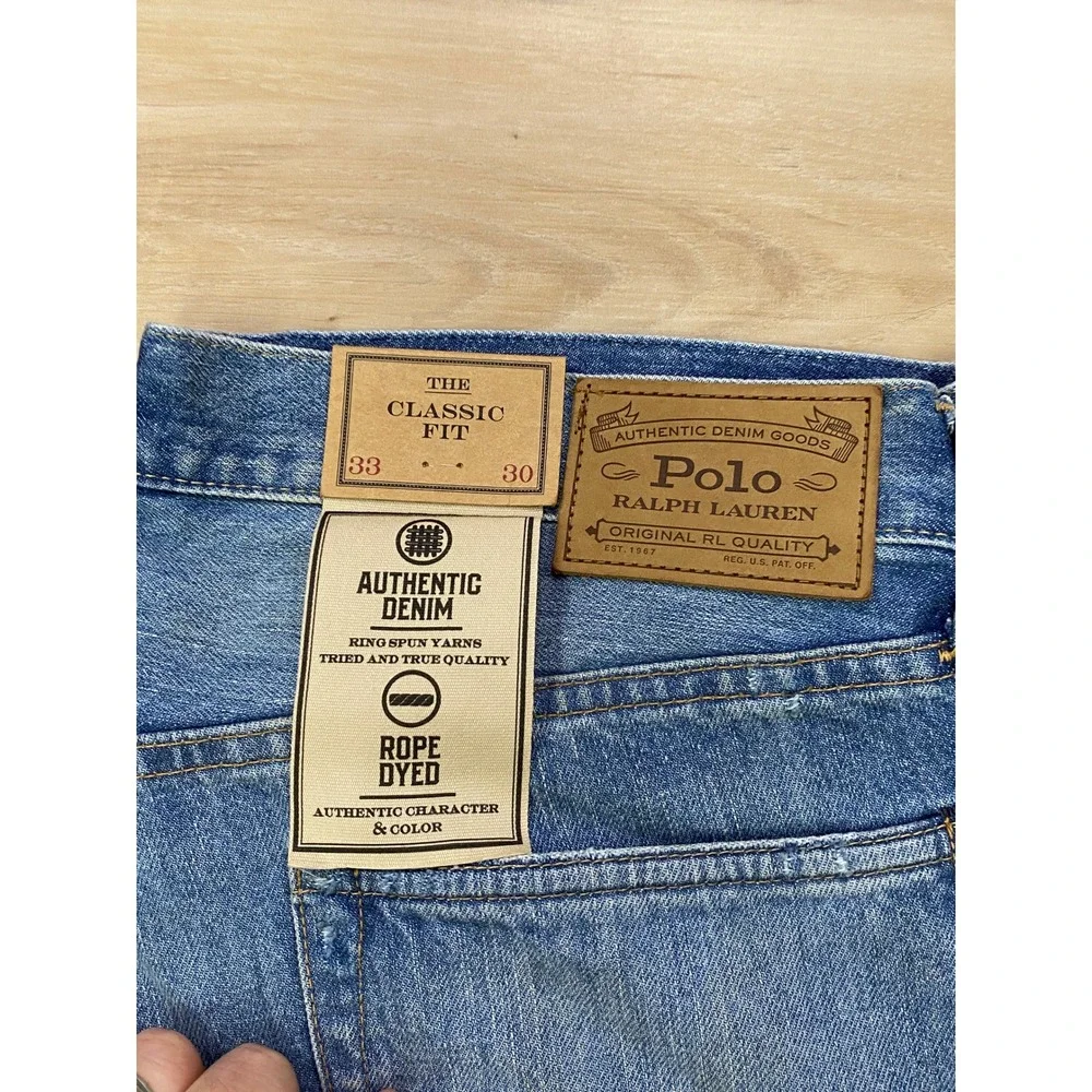 Polo Ralph Lauren Jeans 33x30 Classic Fit Distressed Cotton Denim Blue Straight